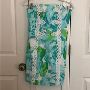 Lilly Pulitzer strapless blue rose dress